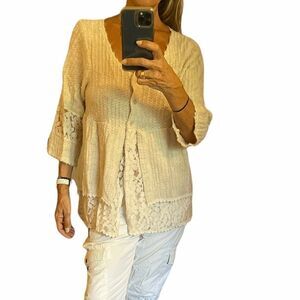 BELLE FRANCE Buttons Down Flower Lace Cardigan.Size M